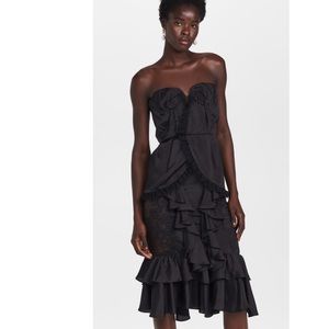 Strapless Ruffle Midi Dress in Black